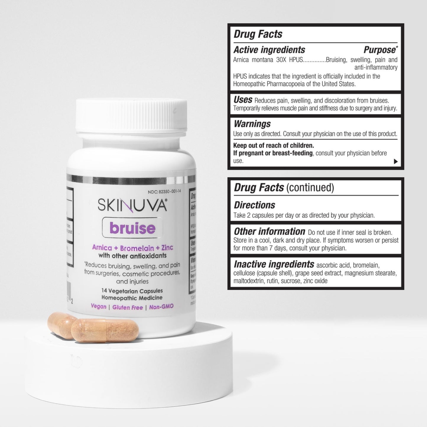 Skinuva® Bruise - Supplement for Bruising and Swelling - A Homeopathic Bruise Remedy Formulated with Arnica, Bromelain & Zinc - 14 Capsules (7-Day Treatment) - Maple Wellness Supplements