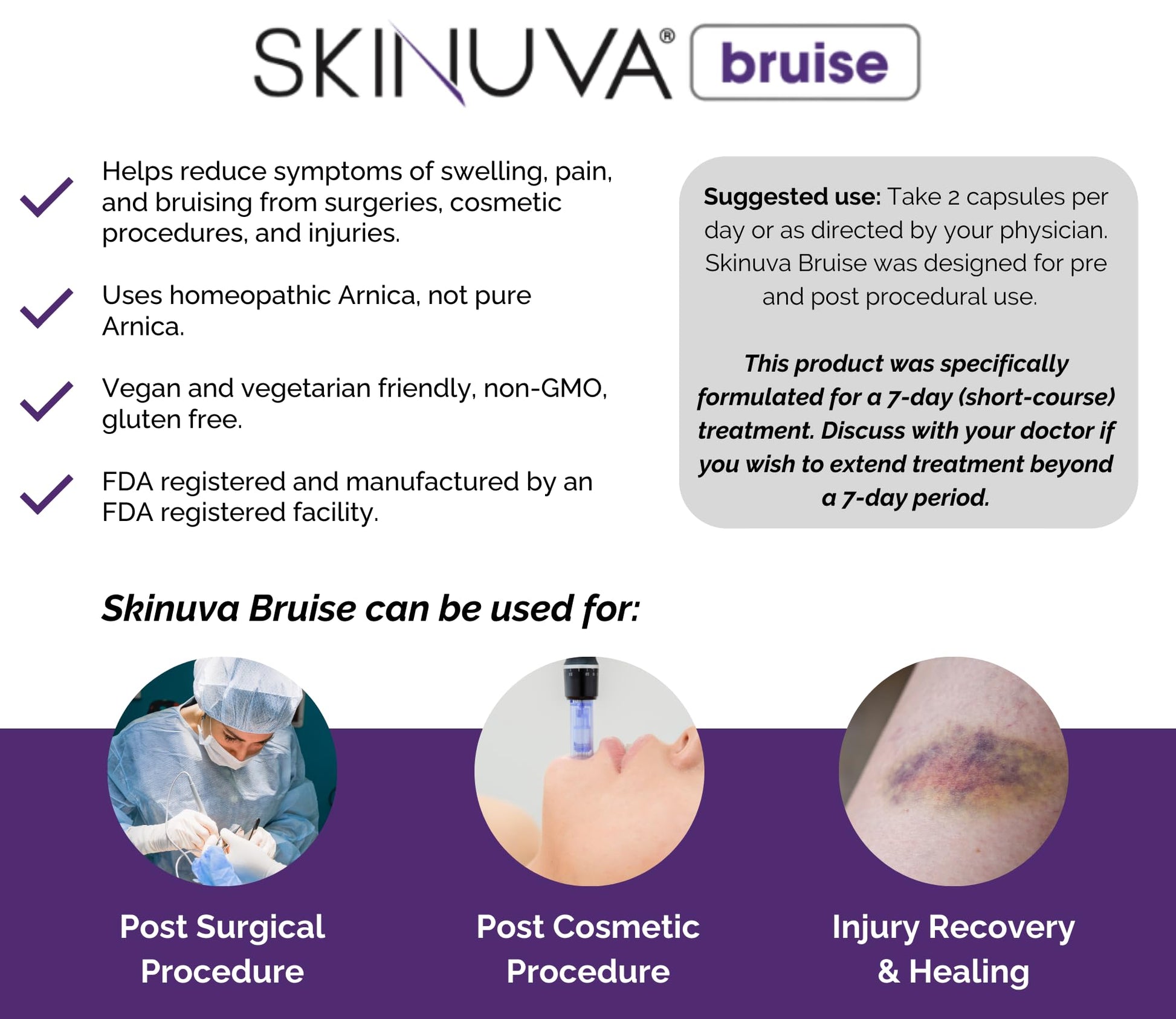 Skinuva® Bruise - Supplement for Bruising and Swelling - A Homeopathic Bruise Remedy Formulated with Arnica, Bromelain & Zinc - 14 Capsules (7-Day Treatment) - Maple Wellness Supplements