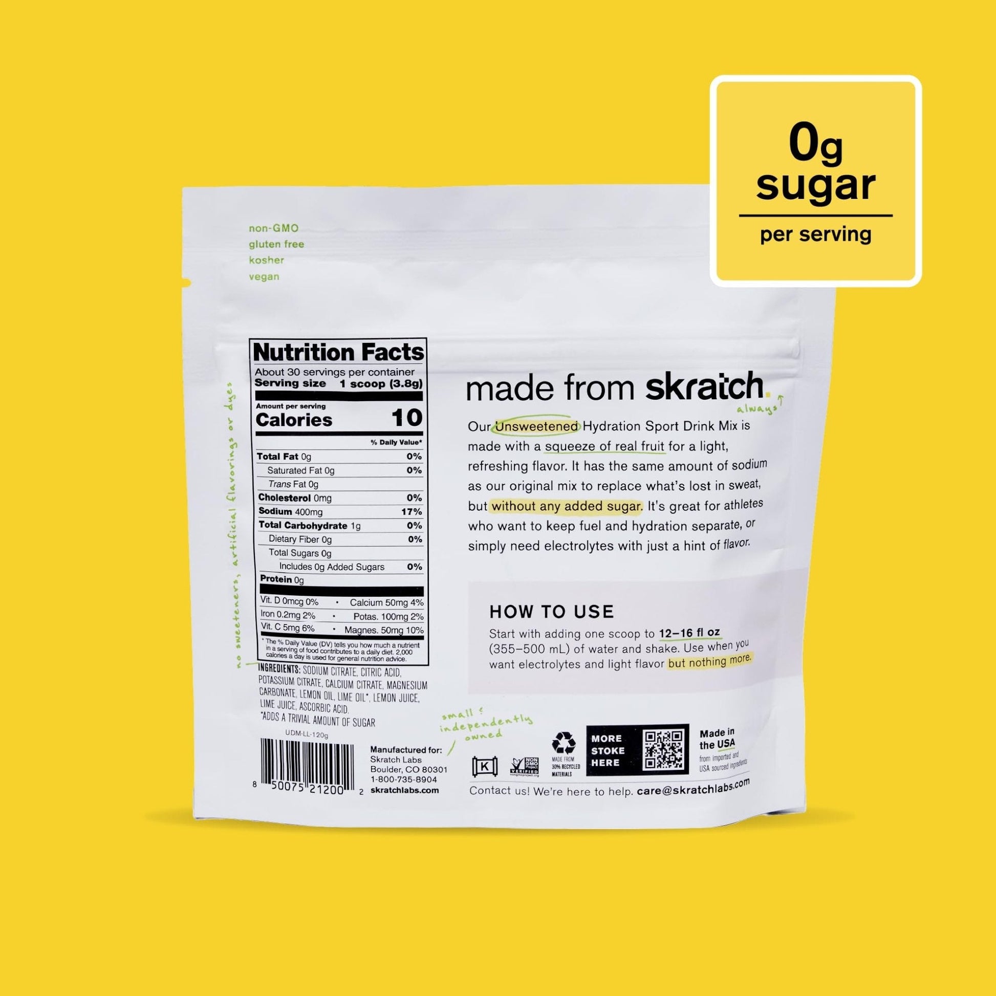 Skratch Labs Unsweetened Hydration Sport Drink Mix | Sugar Free | Electrolytes Booster | Lemon + Lime - 30 Servings | Non-GMO - Maple Wellness Supplements