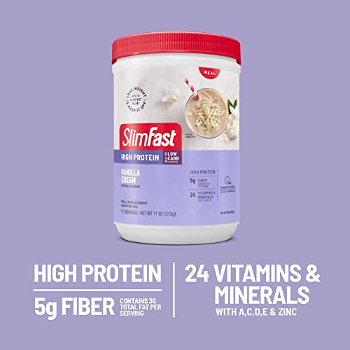 SlimFast Meal Replacement Smoothie Mix, 24 Servings, High Protein, Vanilla Cream, 20g - Maple Wellness Supplements