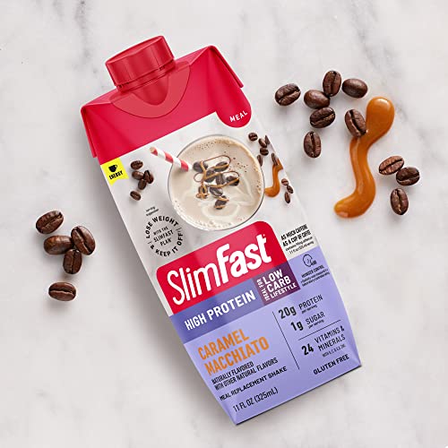 SlimFast Protein Shake with Caffeine, Caramel Macchiato- 20g Protein, Meal Replacement - Maple Wellness Supplements