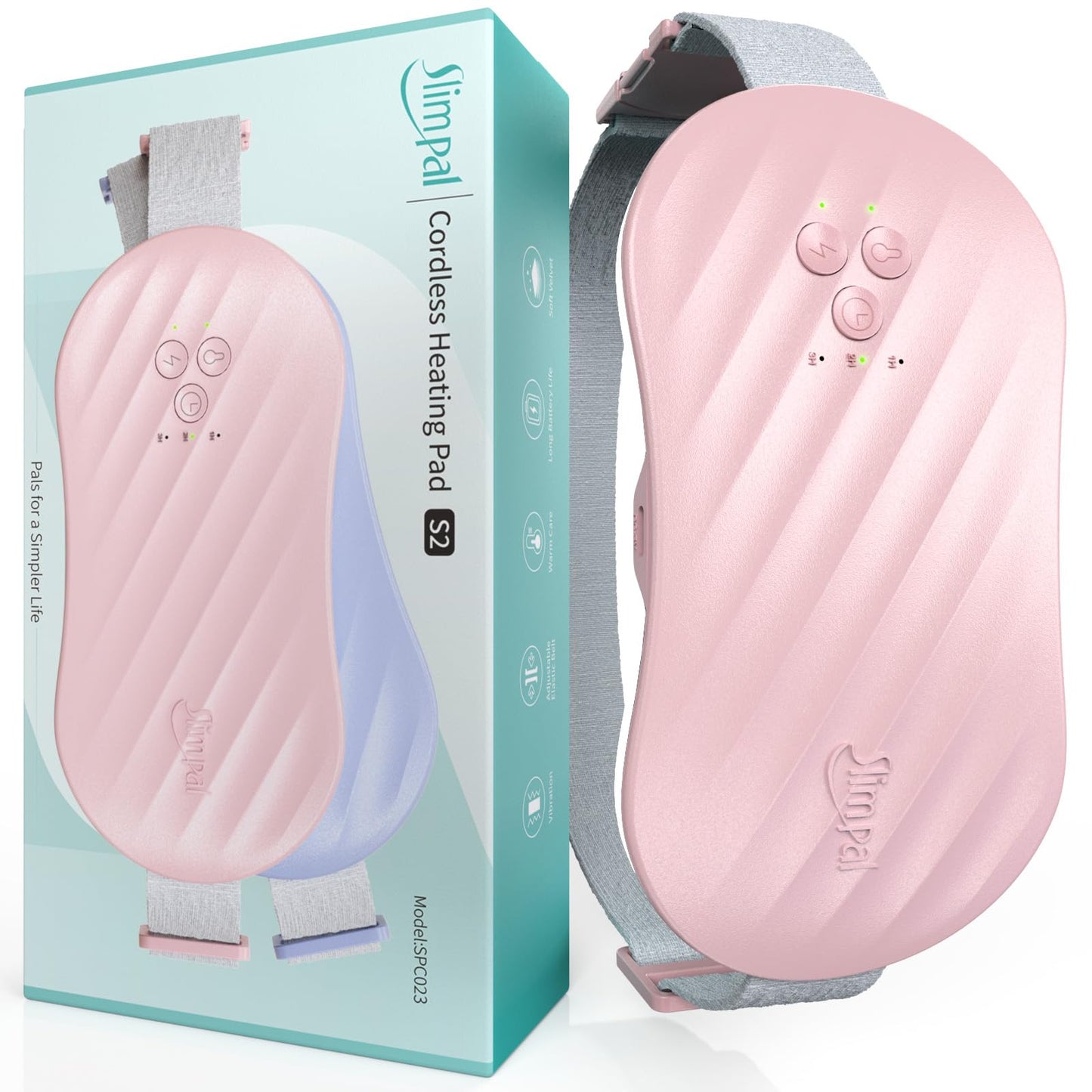 Slimpal AI Portable Heating Pad for Period Cramps, Smart AI Heat Chip, Electric Cordless Heating Belt for Back, Belly, Waist, Stomach, Menstrual Wearable Heating Pad Gifts for Girl Women Her Pink S2 - Maple Wellness Supplements