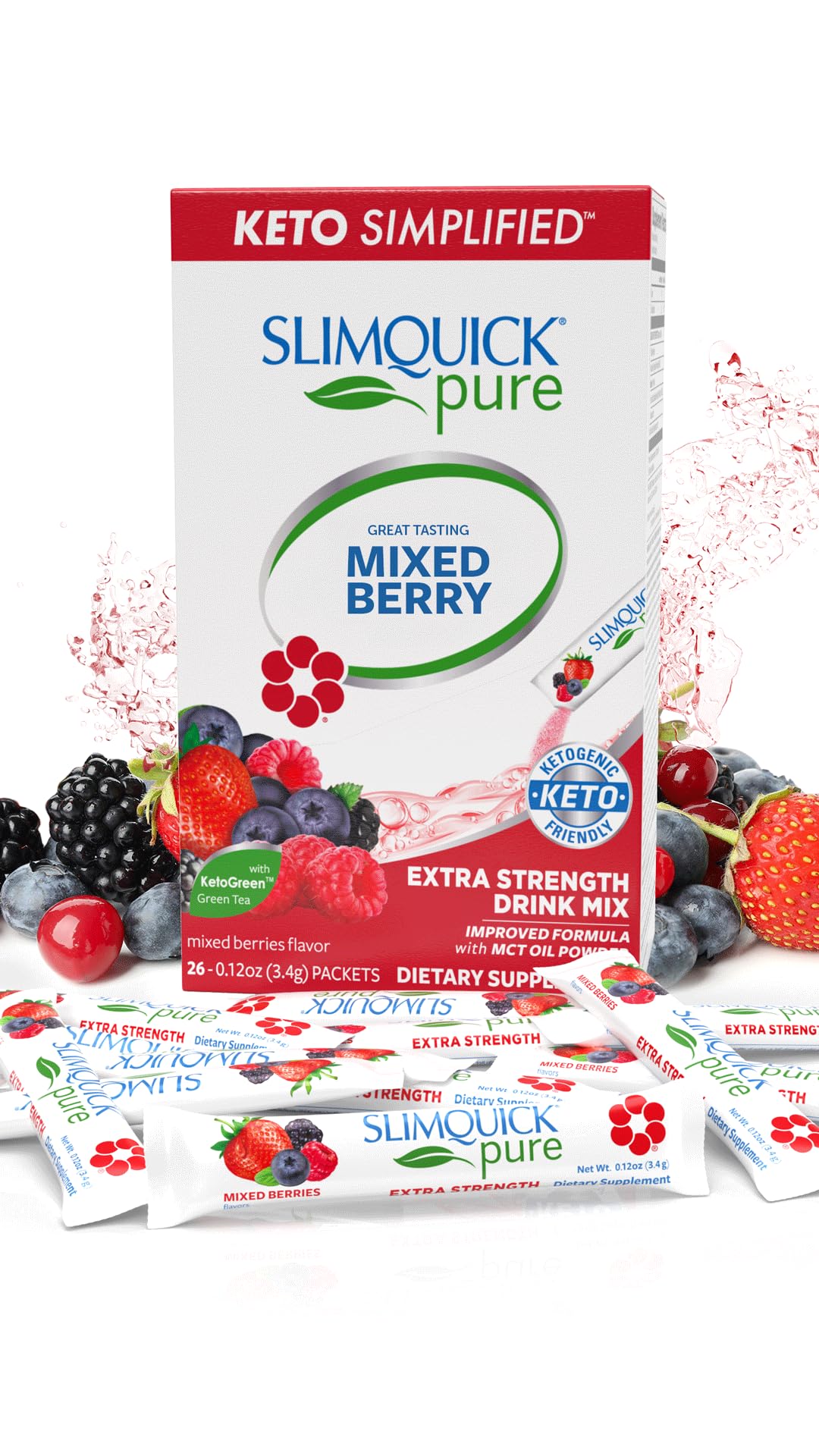 Slimquick Pure 3x Extra Strength Mixed Berry Drink Mix for Women to Help Achieve , 26 Count - Maple Wellness Supplements