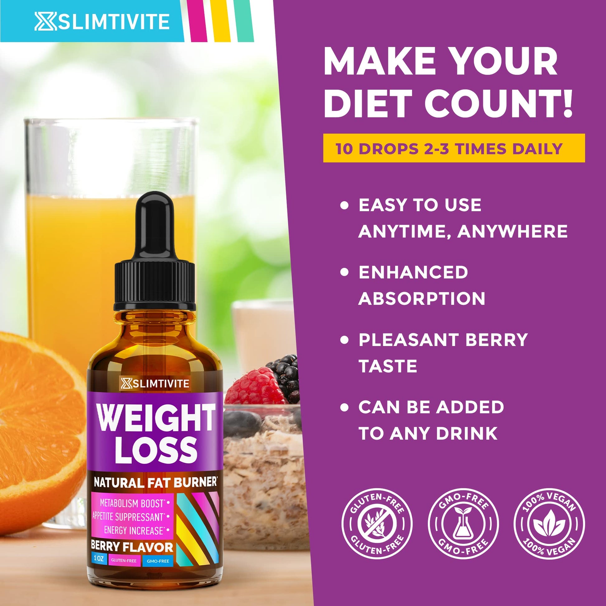 Slimtivite Weight Loss Drops - Diet Fat Effective Appetite Suppressant & Metabolism - Maple Wellness Supplements