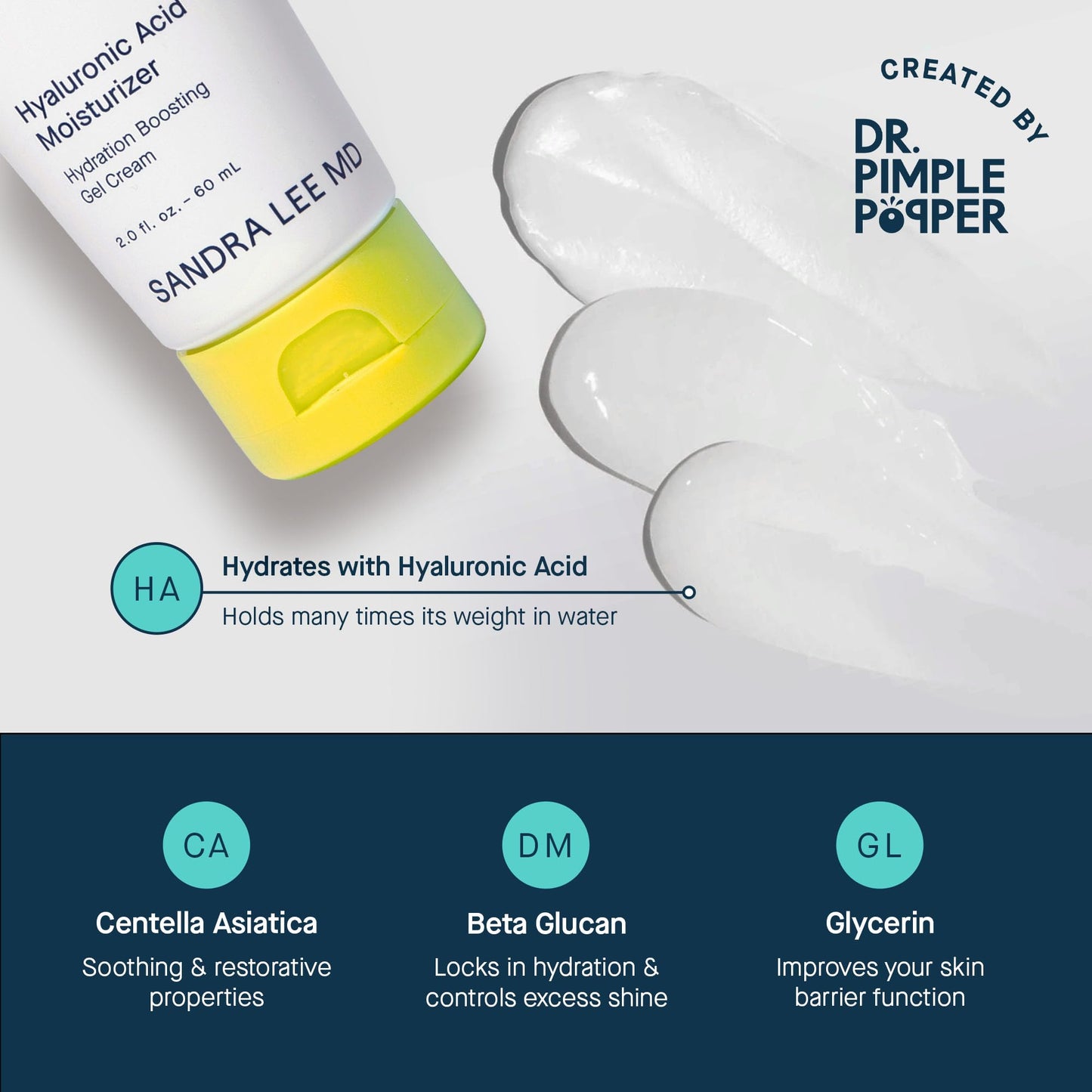 SLMD by Dr. Pimple Popper | Hyaluronic Acid Face Moisturizer 2.0 fl. oz. Hyaluronic Acid Moisturizer Cream for Face, Lightweight, Oil-Free Hydration for All Skin Types, Smooths & Soothes. - Maple Wellness Supplements