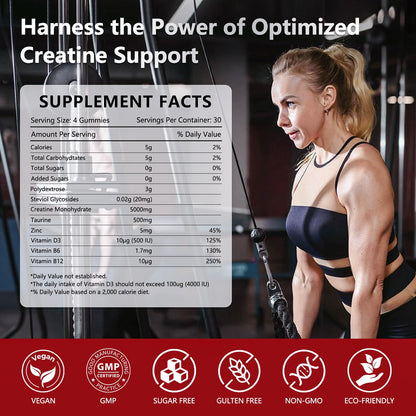 Slsomu Creatine Gummies for Women, 5000mg Pre-Workout Muscle Strength & Energy Support, 0 Sugar Creatine Gummy with L-Taurine, Zinc - Maple Wellness Supplements