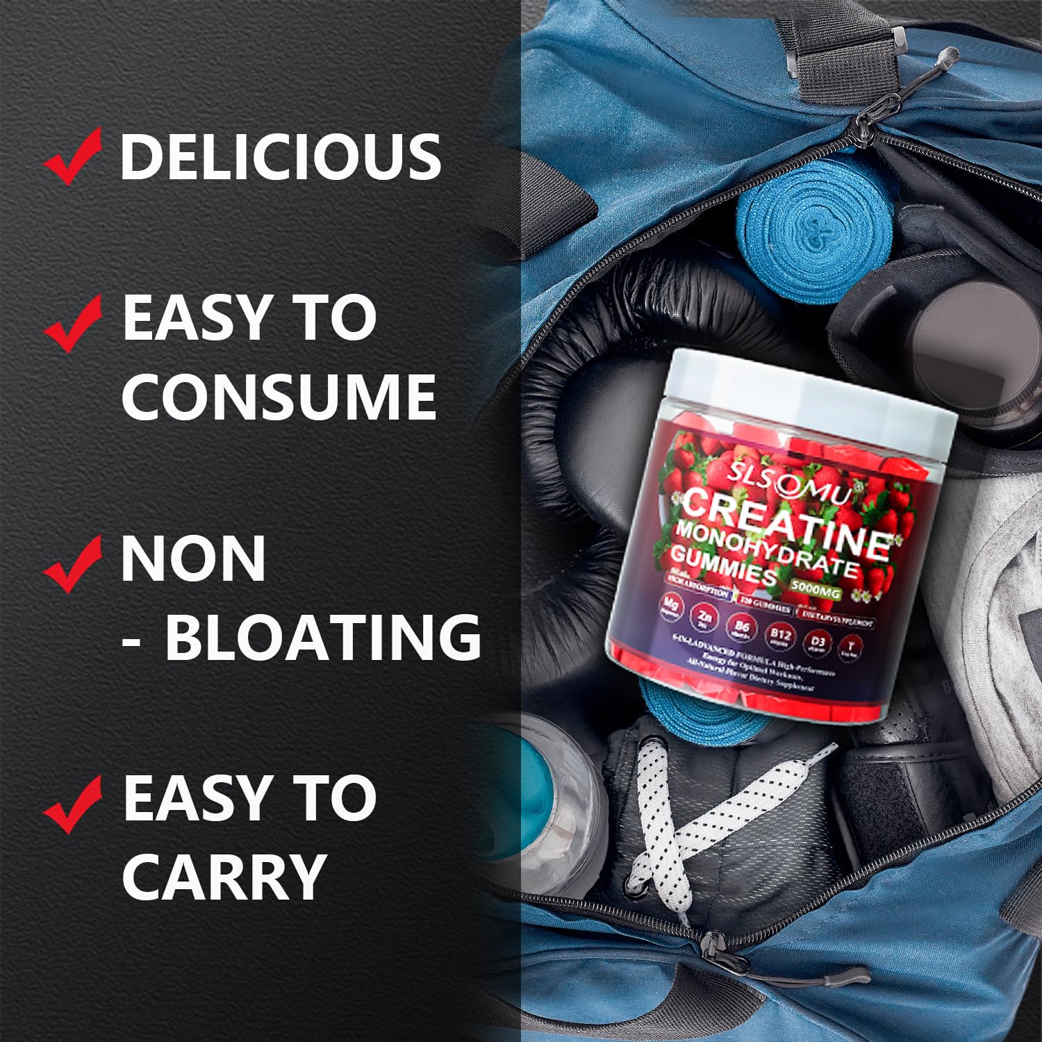 Slsomu Creatine Gummies for Women, 5000mg Pre-Workout Muscle Strength & Energy Support, 0 Sugar Creatine Gummy with L-Taurine, Zinc - Maple Wellness Supplements