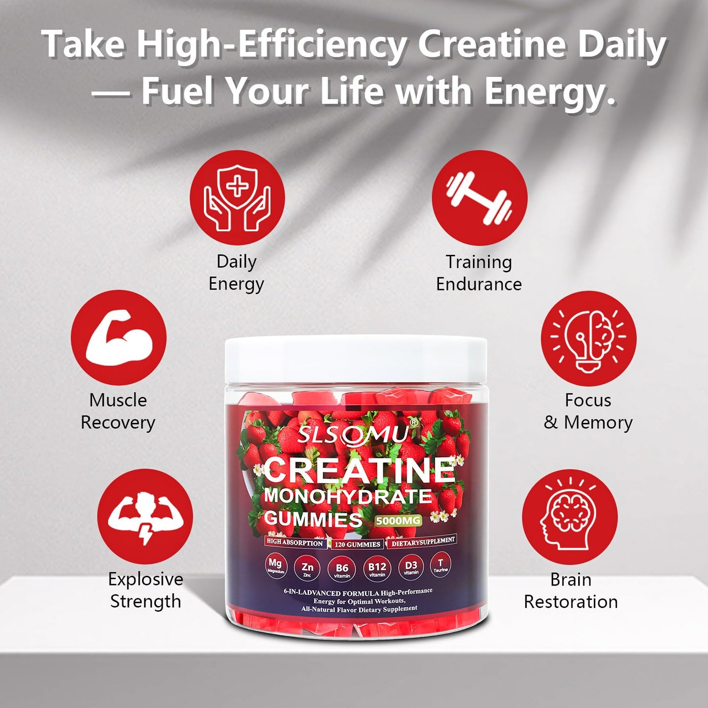 Slsomu Creatine Gummies for Women, 5000mg Pre-Workout Muscle Strength & Energy Support, 0 Sugar Creatine Gummy with L-Taurine, Zinc - Maple Wellness Supplements