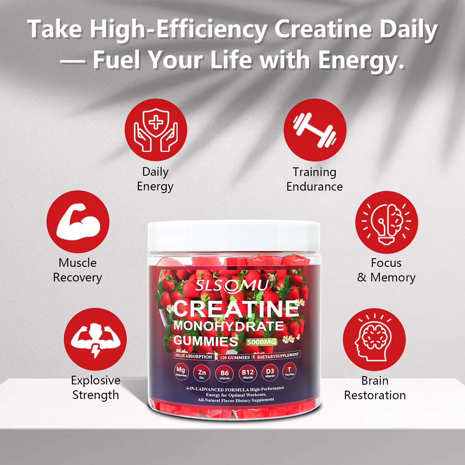 Slsomu Creatine Gummies for Women, 5000mg Pre-Workout Muscle Strength & Energy Support, 0 Sugar Creatine Gummy with L-Taurine, Zinc - Maple Wellness Supplements