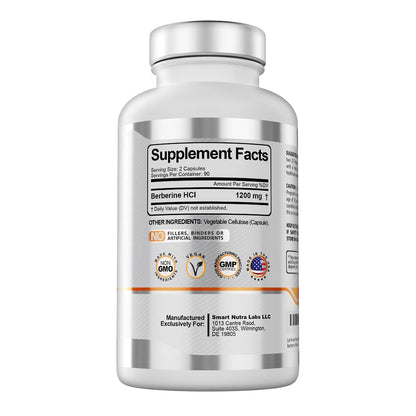 Smart Nutra Labs Premium Berberine HCL 1200mg- 180 Vegan Capsules, 100% Pure - Maple Wellness Supplements