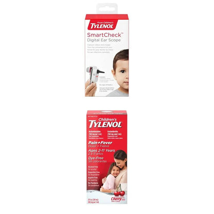 SmartCheck Digital Ear Scope from Children's Tylenol, Otoscope with Light, 1 Otoscope Clamp, 12 Specula Tips + Children's Tylenol Pain + Fever Medicine with Acetaminophen, 8 fl. oz - Maple Wellness Supplements