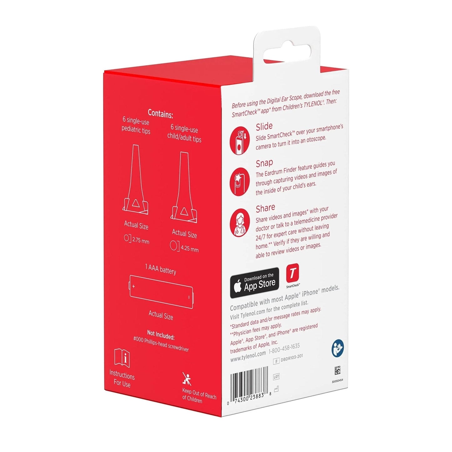 SmartCheck Digital Ear Scope from Children's Tylenol, Otoscope with Light, 1 Otoscope Clamp, 12 Specula Tips + Children's Tylenol Pain + Fever Medicine with Acetaminophen, 8 fl. oz - Maple Wellness Supplements