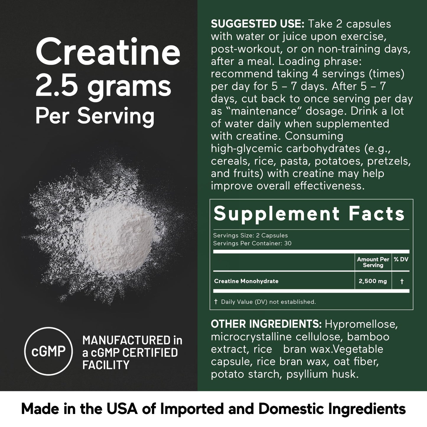 SMARTERNUTRITION Creatine Monohydrate Pills with 2500mg (2.5g) Per Serving, Vegan Capsules - Pre & Post Workout Recovery Support, Promotes Muscle Mass &. Endurance - 60 Count[30-Day Supply] - Maple Wellness Supplements