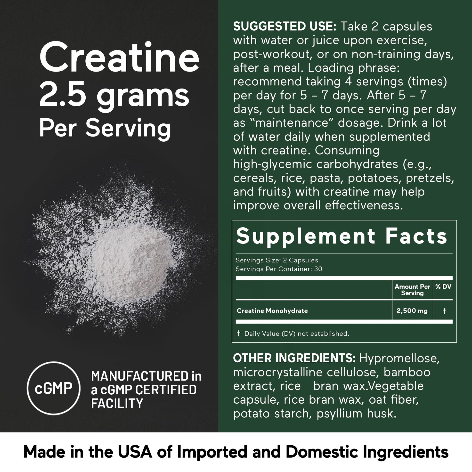 SMARTERNUTRITION Creatine Monohydrate Pills with 2500mg (2.5g) Per Serving, Vegan Capsules - Pre & Post Workout Recovery Support, Promotes Muscle Mass &. Endurance - 60 Count[30-Day Supply] - Maple Wellness Supplements