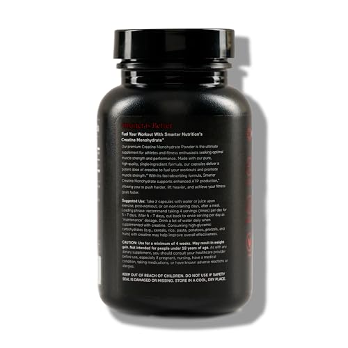 SMARTERNUTRITION Creatine Monohydrate Pills with 2500mg (2.5g) Per Serving, Vegan Capsules - Pre & Post Workout Recovery Support, Promotes Muscle Mass &. Endurance - 60 Count[30-Day Supply] - Maple Wellness Supplements