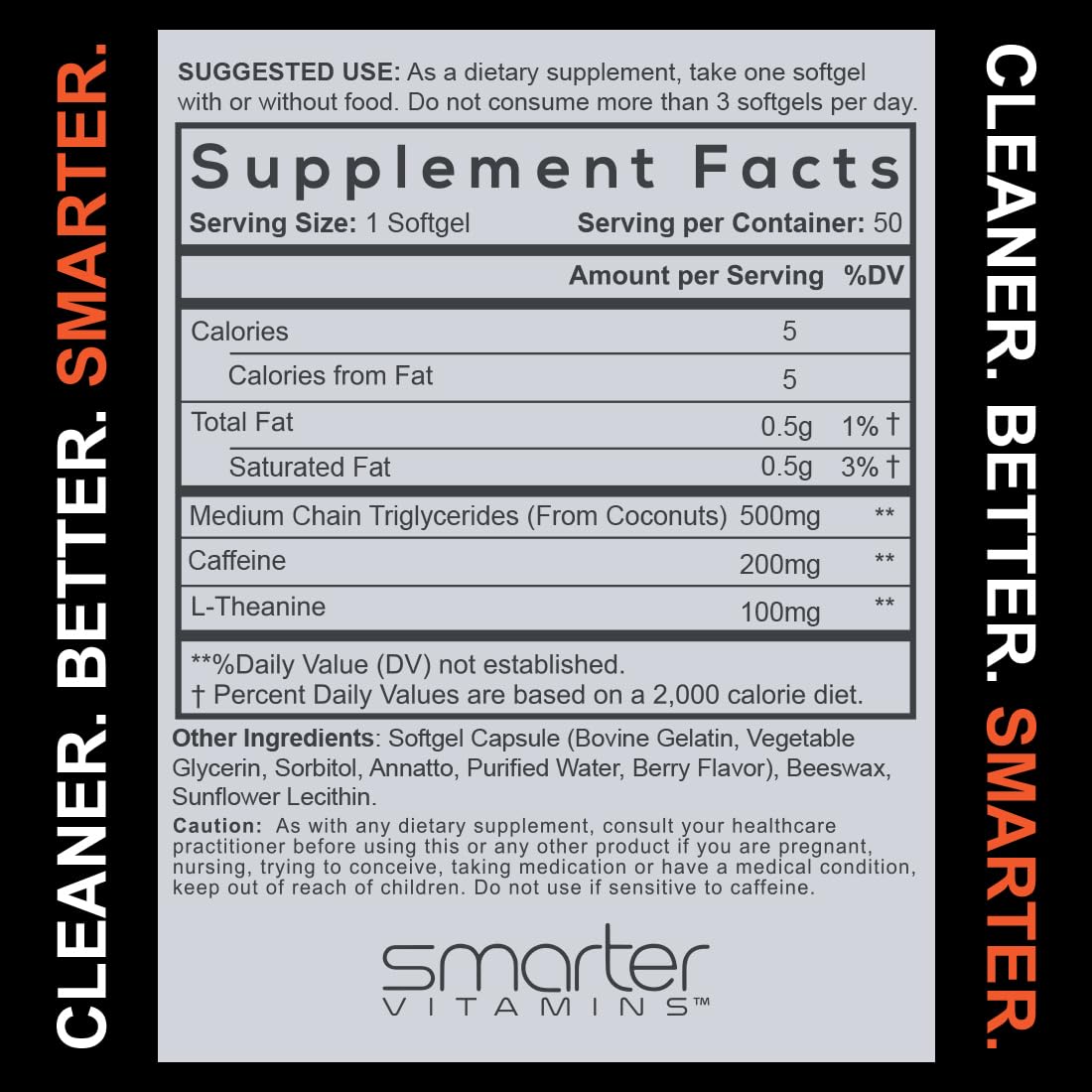 SmarterVitamins 200mg Caffeine Pills - MCT Oil from 100% Coconuts + 100mg L-Theanine, Energy and Focus - Maple Wellness Supplements
