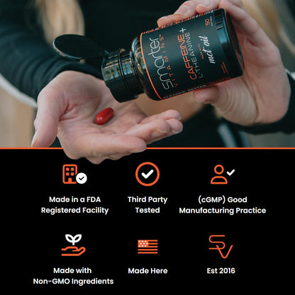 SmarterVitamins 200mg Caffeine Pills - MCT Oil from 100% Coconuts + 100mg L-Theanine, Energy and Focus - Maple Wellness Supplements
