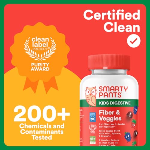 SmartyPants Kids Fiber & Veggies: Prebiotic Fiber Gummies for Kids, Fiber Supplement with Inulin, Organic Green Veggie Blend, Vegan, Gluten Free - Maple Wellness Supplements