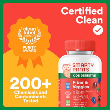 SmartyPants Kids Fiber & Veggies: Prebiotic Fiber Gummies for Kids, Fiber Supplement with Inulin, Organic Green Veggie Blend, Vegan, Gluten Free - Maple Wellness Supplements
