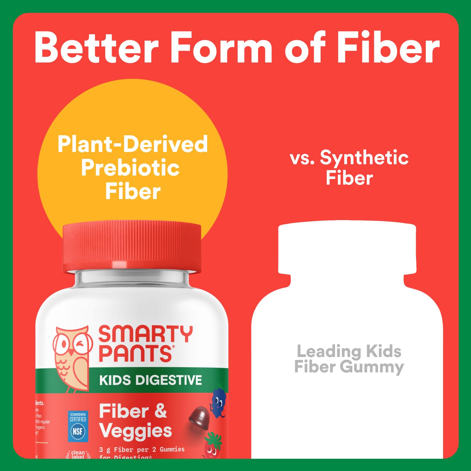 SmartyPants Kids Fiber & Veggies: Prebiotic Fiber Gummies for Kids, Fiber Supplement with Inulin, Organic Green Veggie Blend, Vegan, Gluten Free - Maple Wellness Supplements