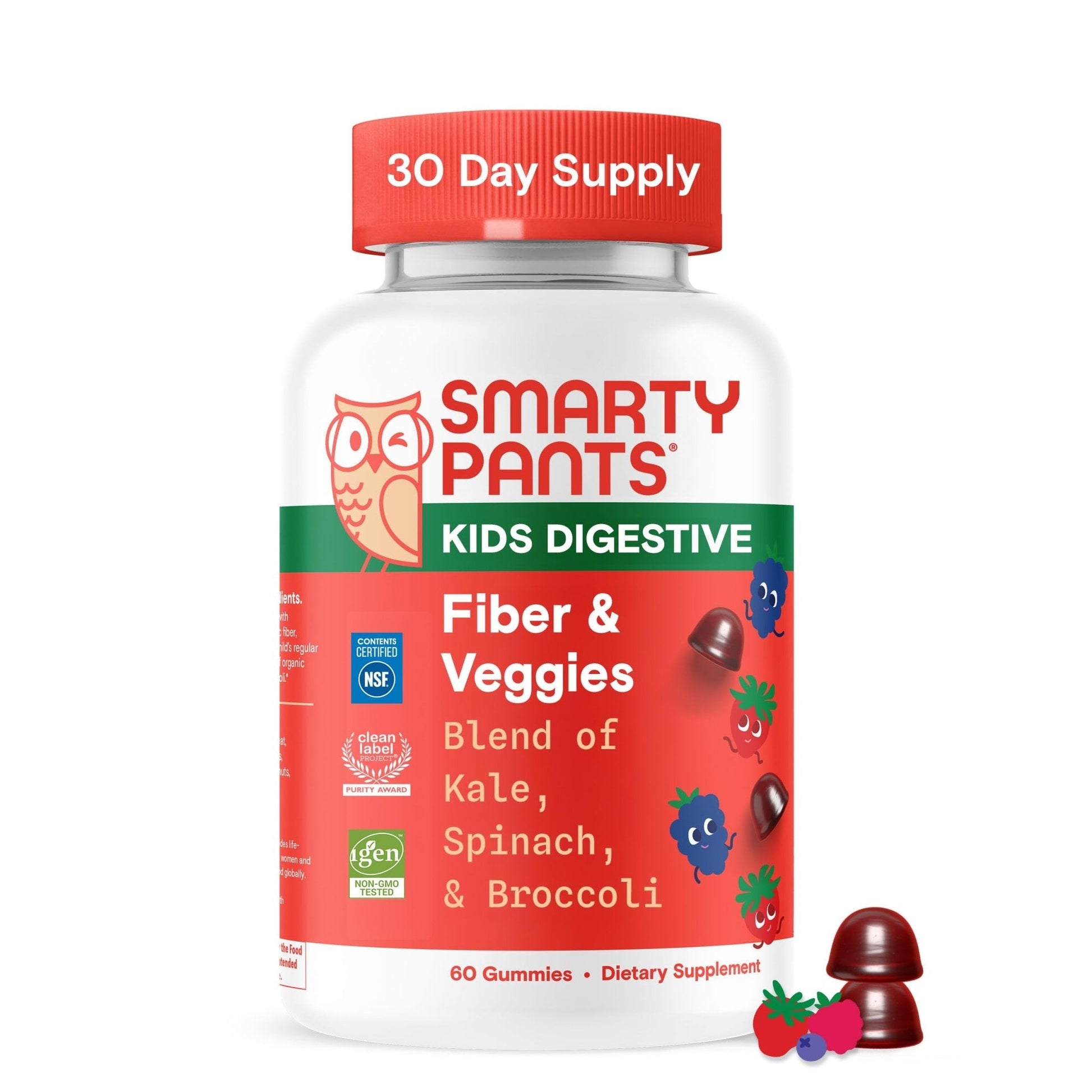 SmartyPants Kids Fiber & Veggies: Prebiotic Fiber Gummies for Kids, Fiber Supplement with Inulin, Organic Green Veggie Blend, Vegan, Gluten Free - Maple Wellness Supplements