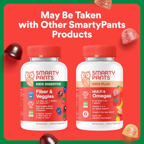 SmartyPants Kids Fiber & Veggies: Prebiotic Fiber Gummies for Kids, Fiber Supplement with Inulin, Organic Green Veggie Blend, Vegan, Gluten Free - Maple Wellness Supplements
