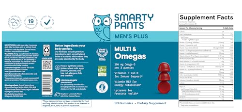 SmartyPants Men's Multivitamin Gummies with Omega 3 DHA/EPA, Methylfolate, Vitamin D3, C, B12, B6, A, K, Zinc - Maple Wellness Supplements