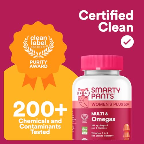 SmartyPants Multivitamin Gummy for Women 50 and Over, Omega 3 (DHA/EPA), Methylfolate, CoQ10, Vitamin D3, C, Vitamin B12, B6, A, K, Biotin - Maple Wellness Supplements