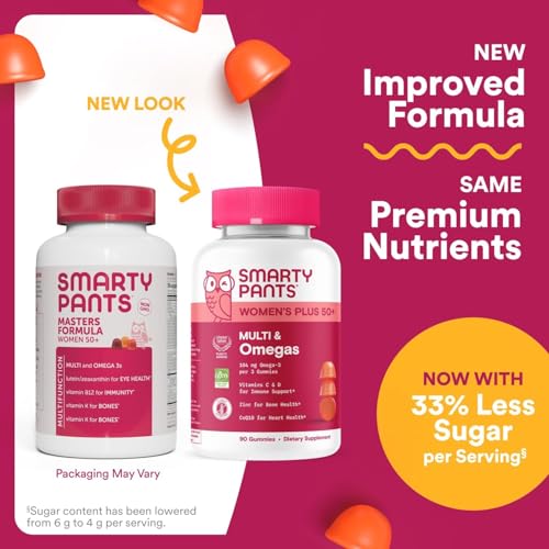 SmartyPants Multivitamin Gummy for Women 50 and Over, Omega 3 (DHA/EPA), Methylfolate, CoQ10, Vitamin D3, C, Vitamin B12, B6, A, K, Biotin - Maple Wellness Supplements
