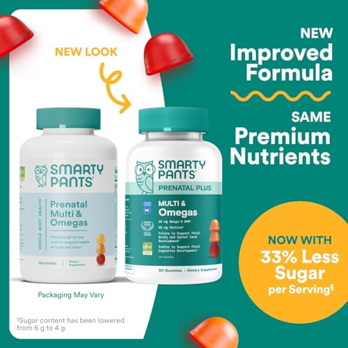 SmartyPants Prenatal Multivitamin Gummies with Omega 3 DHA/EPA, Methylfolate, Biotin, Vitamins D3, C, B12, B6, A, K, and Zinc, Gluten Free, Clean Label - Maple Wellness Supplements