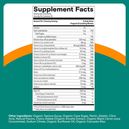 SmartyPants Prenatal Multivitamin Gummies with Omega 3 DHA/EPA, Methylfolate, Biotin, Vitamins D3, C, B12, B6, A, K, and Zinc, Gluten Free, Clean Label - Maple Wellness Supplements