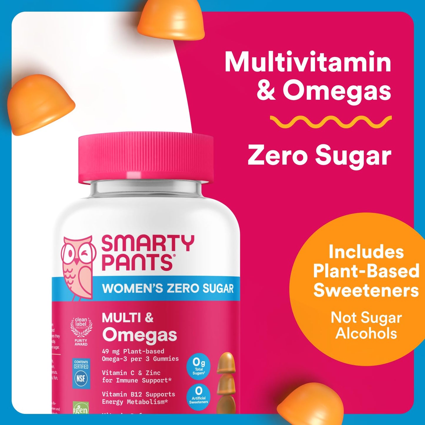 SmartyPants Zero Sugar Women’s Multivitamin Gummies: Biotin, Methylfolate, Omega 3 (ALA), Vitamin D3, C, Vitamin B12, B6, A, K, Zinc, Inositol - Maple Wellness Supplements