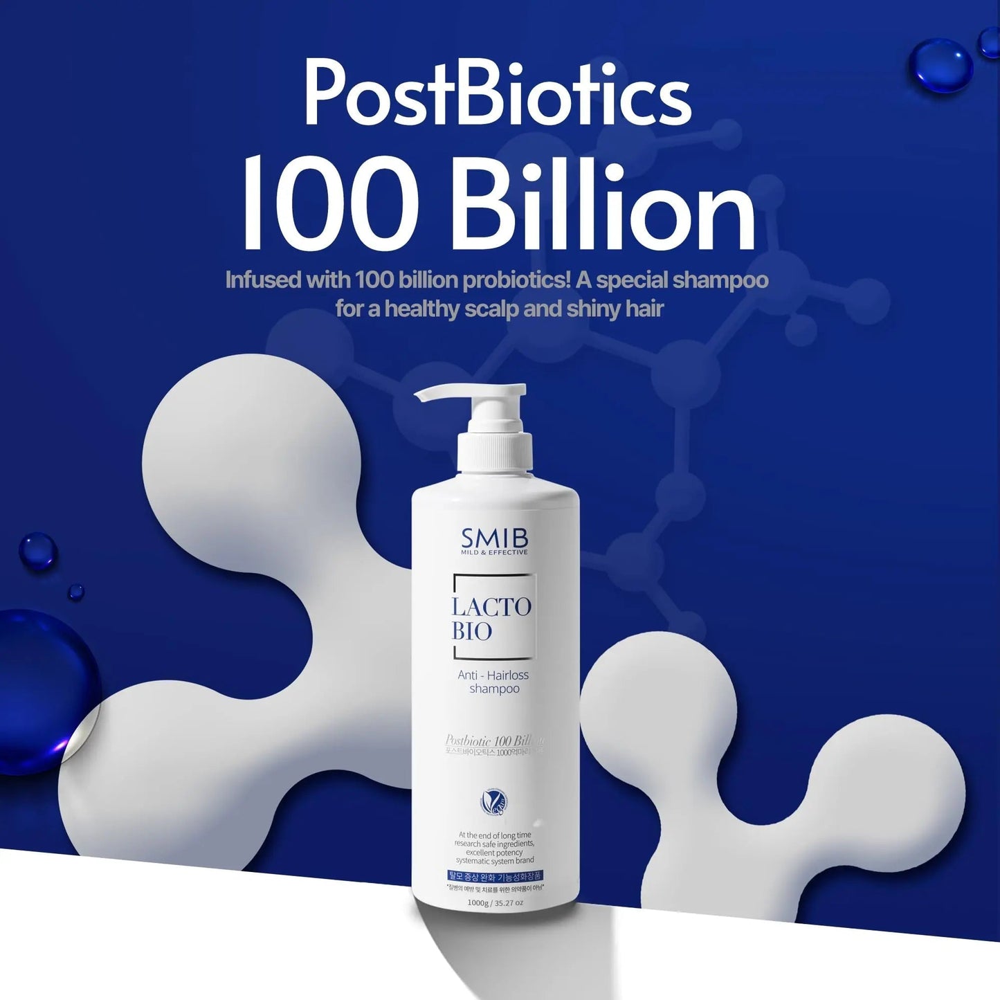 SMIB Lactobio Shampoo – With 100 Billion Postbiotics – For Fuller-Looking Hair and Scalp Care – Korean-Inspired Formula (35.27 oz) - Maple Wellness Supplements