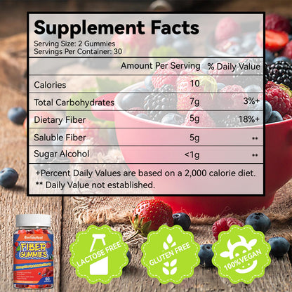 SmildeHeal Fiber Gummies, Dietary Fiber, for Women and Men, Gut Health Support, Non-GMOs, Non-Gluten, Vegan, Mixed Berry - Maple Wellness Supplements