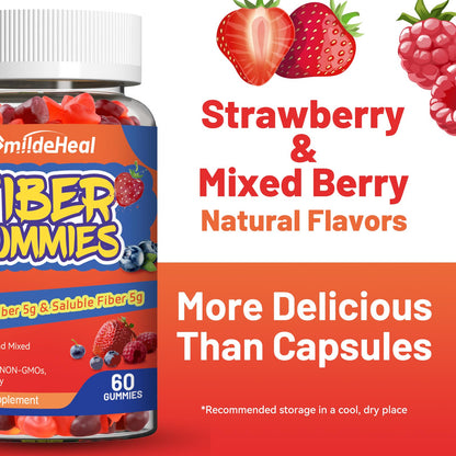 SmildeHeal Fiber Gummies, Dietary Fiber, for Women and Men, Gut Health Support, Non-GMOs, Non-Gluten, Vegan, Mixed Berry - Maple Wellness Supplements