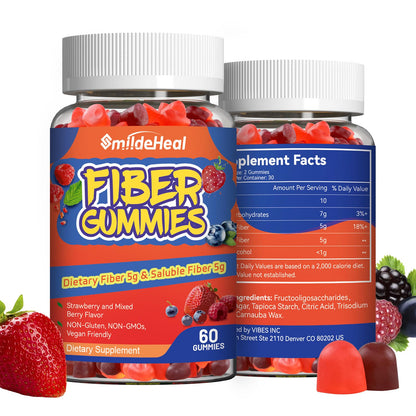 SmildeHeal Fiber Gummies, Dietary Fiber, for Women and Men, Gut Health Support, Non-GMOs, Non-Gluten, Vegan, Mixed Berry - Maple Wellness Supplements