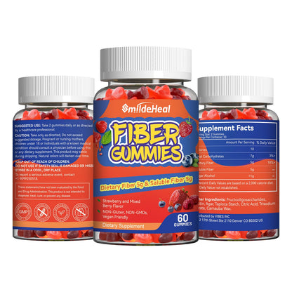 SmildeHeal Fiber Gummies, Dietary Fiber, for Women and Men, Gut Health Support, Non-GMOs, Non-Gluten, Vegan, Mixed Berry - Maple Wellness Supplements