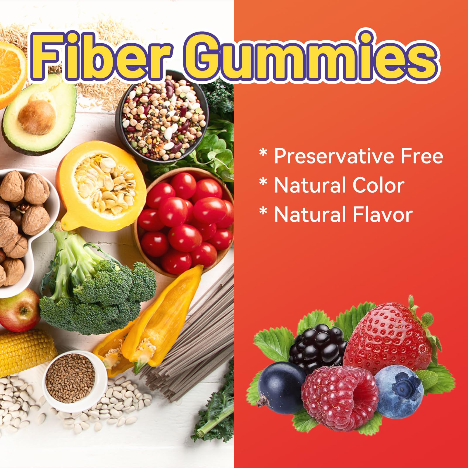 SmildeHeal Fiber Gummies, Dietary Fiber, for Women and Men, Gut Health Support, Non-GMOs, Non-Gluten, Vegan, Mixed Berry and Strawberry Flavor, 60 Count Gummies - Maple Wellness Supplements