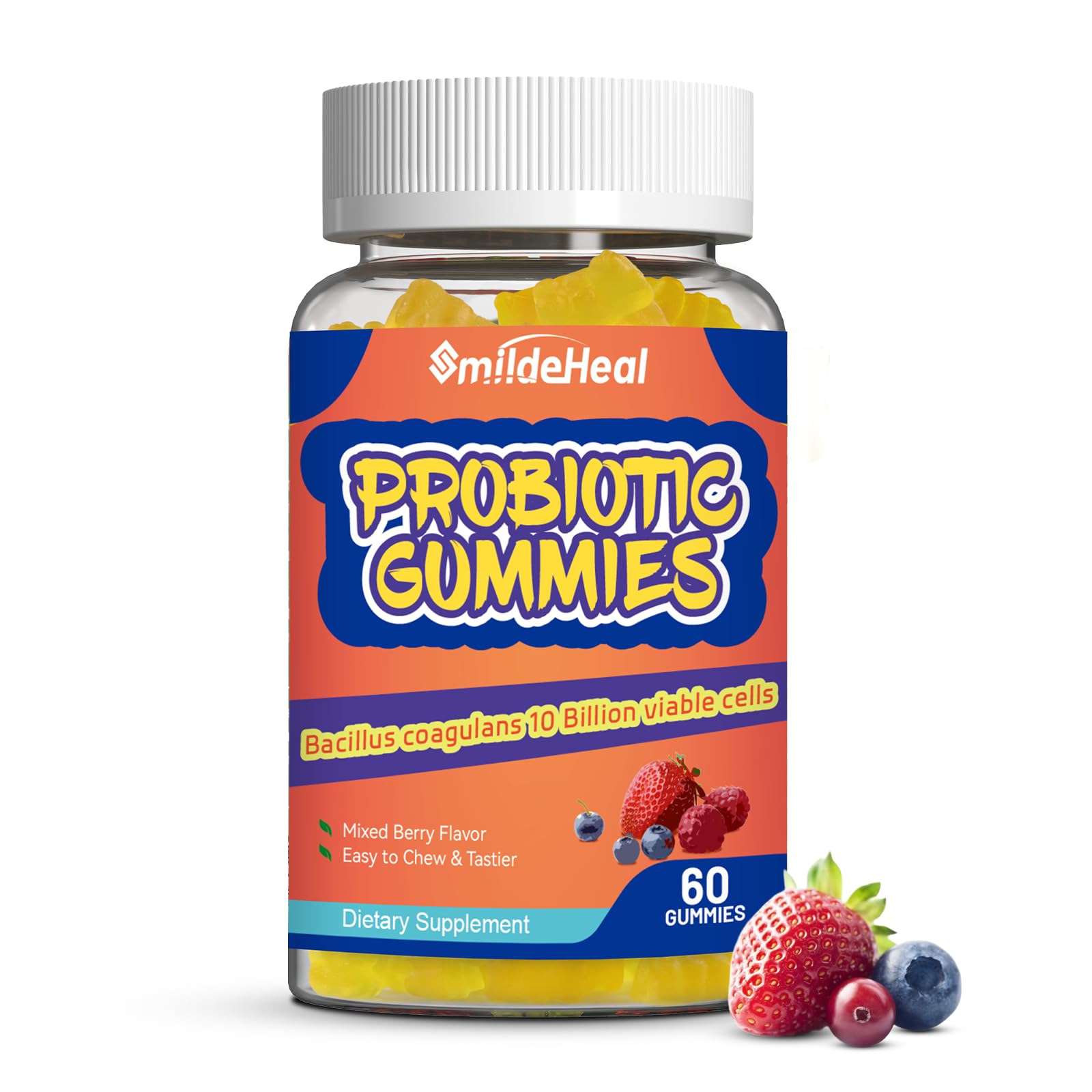 SmildeHeal Probiotic Gummies for Digestive Health - 10 Billion CFU Bacillus Coagulans - Vegan & Non-GMO - Immune & Digestive Support for Men & Women - Maple Wellness Supplements