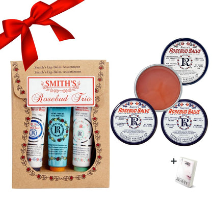 Smith's Rose Lip Balm Bulk- 3x0.5oz Premium All Purpose Lip Gloss Tubes & 3x0.8oz Lip Treatment Salve - Trio Lip Balm Tubes for Plump Lips & Cracked Skin Care - Christmas Gift Set, EBook - Maple Wellness Supplements