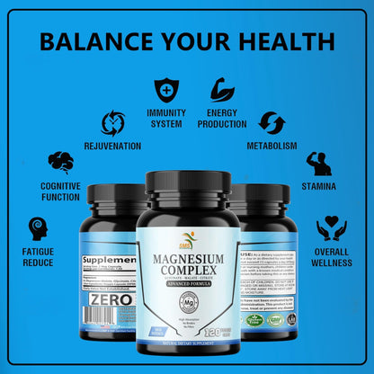 SMSHEALTHPRODUCTS.com Magnesium Complex | 470mg of Magnesium Glycinate, Malate, & Citrate for Muscles, Nerves, & Energy | High Absorption | Vegan, Non-GMO | 120 Capsules - Maple Wellness Supplements