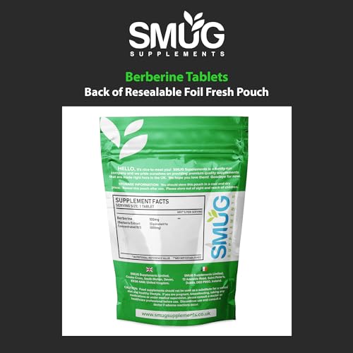 SMUG Supplements Berberine Tablets - 100 High Strength 1000mg Pills - Can Promote - Maple Wellness Supplements