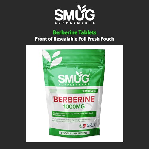 SMUG Supplements Berberine Tablets - 100 High Strength 1000mg Pills - Can Promote - Maple Wellness Supplements