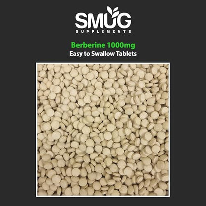 SMUG Supplements Berberine Tablets - 100 High Strength 1000mg Pills - Can Promote - Maple Wellness Supplements