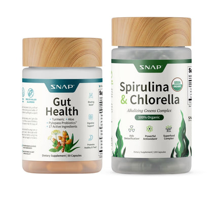 Snap Supplements Gut Health Lipase Supplement & Organic Spirulina Chlorella Bundle–Probiotic + Greens–Supports Digestion, Detox, Energy & Immune Health, 50 - Maple Wellness Supplements