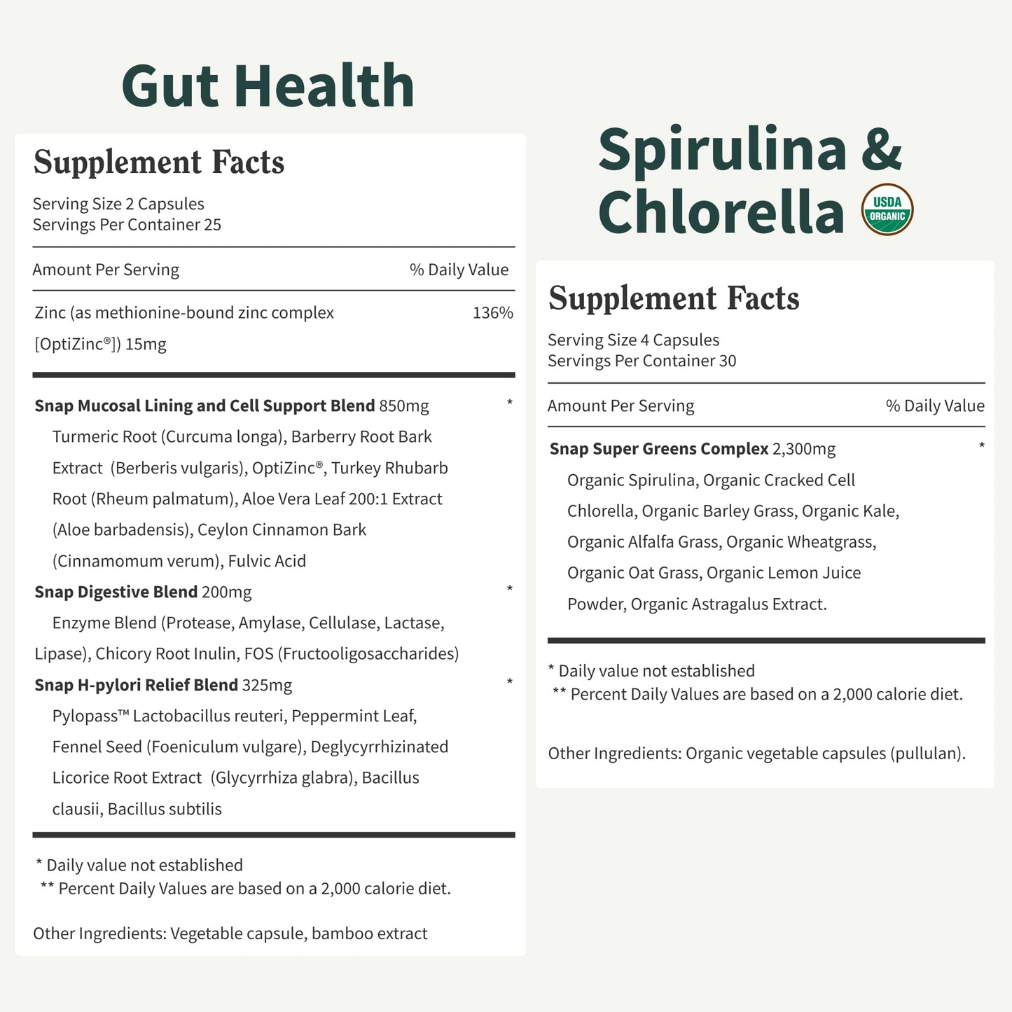 Snap Supplements Gut Health Lipase Supplement & Organic Spirulina Chlorella Bundle–Probiotic + Greens–Supports Digestion, Detox, Energy & Immune Health, 50 - Maple Wellness Supplements