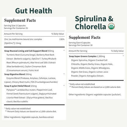 Snap Supplements Gut Health Lipase Supplement & Organic Spirulina Chlorella Bundle–Probiotic + Greens–Supports Digestion, Detox, Energy & Immune Health, 50 - Maple Wellness Supplements