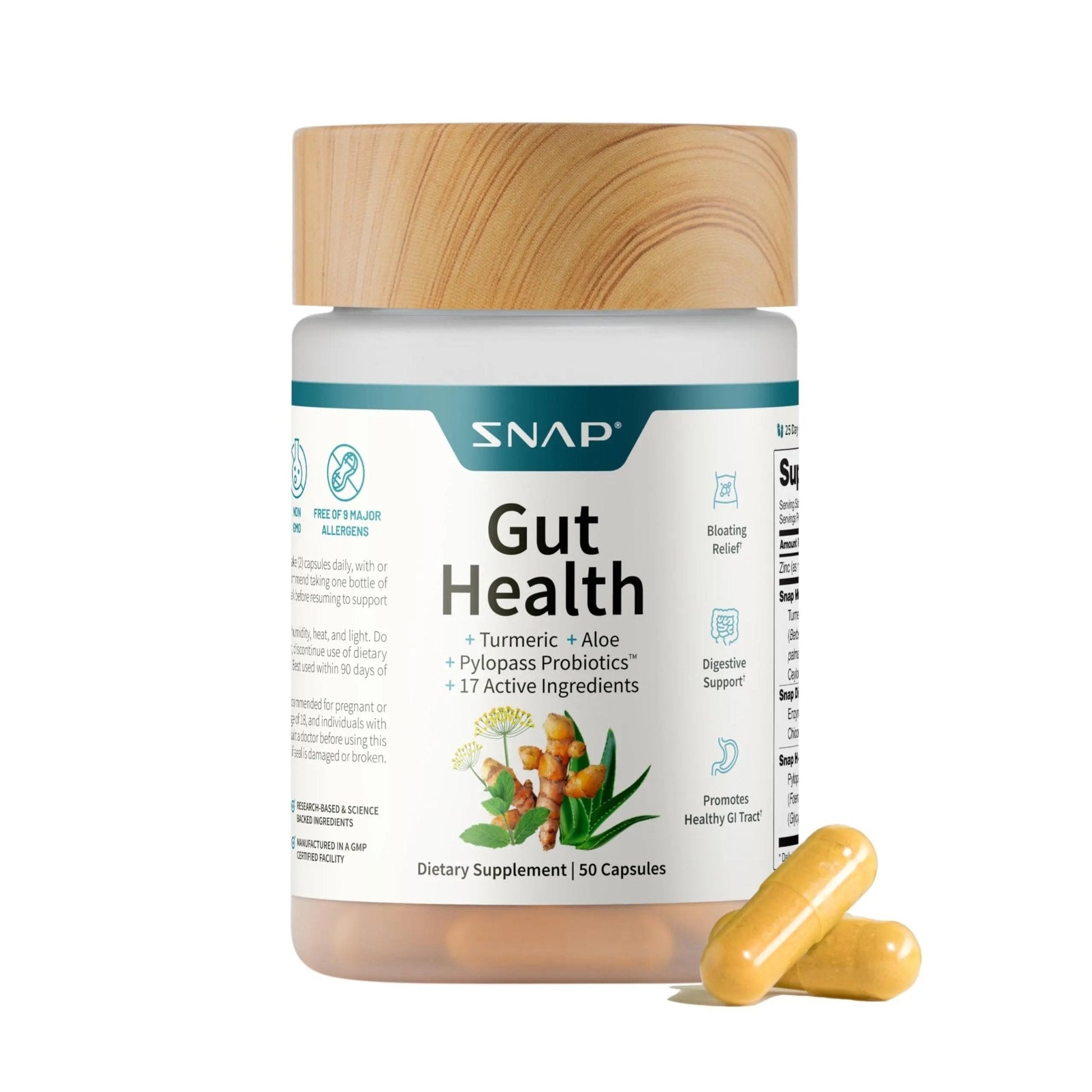 Snap Supplements Gut Health Lipase Supplement with Probiotics for Women & Men, Digestive Enzymes & Prebiotics - Turmeric, Aloe, Pylopass & Zinc, 50 Vegetarian Capsules - Maple Wellness Supplements