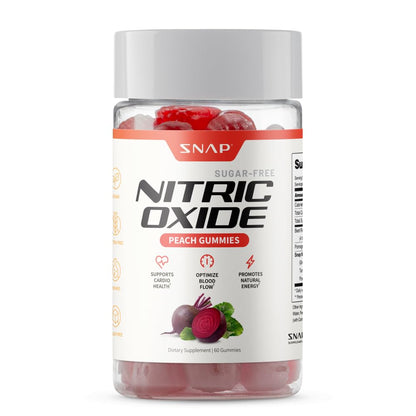 Snap Supplements Nitric Oxide Beet Root Gummies Supplement with Organic Beets - Energy & Circulation Support, 60 Sugar-Free Gummies (30 Servings, 1 Month Supply), Peach - Maple Wellness Supplements