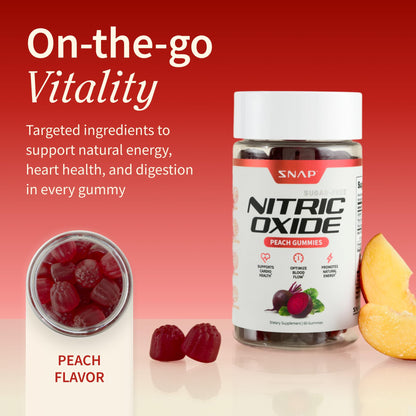 Snap Supplements Nitric Oxide Beet Root Gummies Supplement with Organic Beets - Energy & Circulation Support, 60 Sugar-Free Gummies (30 Servings, 1 Month Supply), Peach - Maple Wellness Supplements